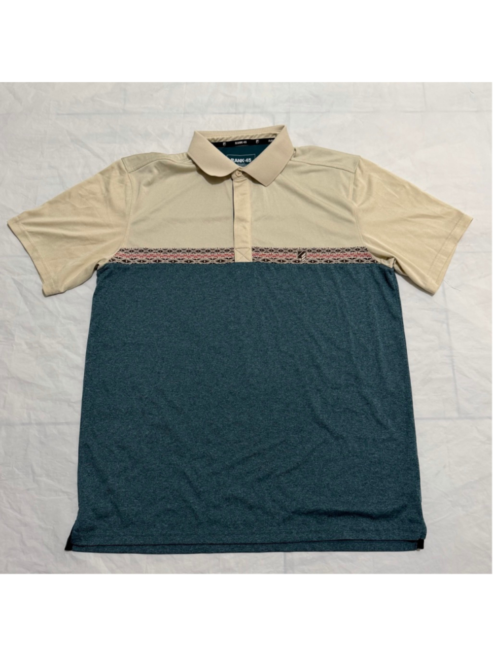 RANK 45 Mens Polo Shirt Size Large Colors Beige & Teal